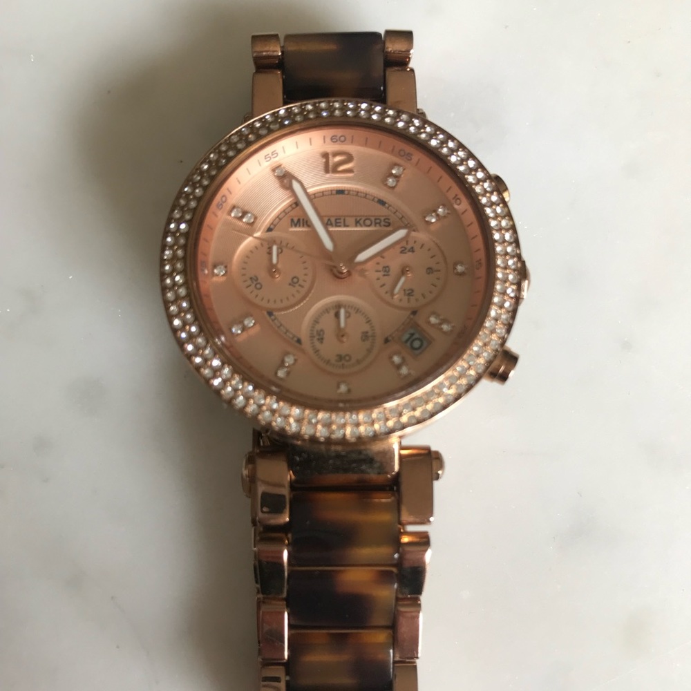 Michael Kors Rose Gold Tortoise Shell Link Watch